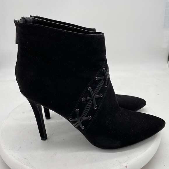 Guess Ankle Boots Womens Size 9.5 Black Suede Zip Up 4" High Heels - Picture 2 of 11